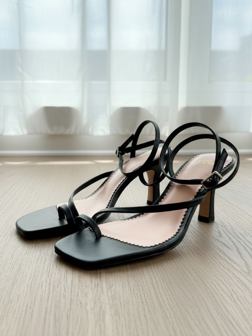 J. Crew Black Strappy Square-Toe Heeled Sandals